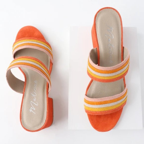 NWOB MATISSE Bonita Fire Orange Suede Leather Mules Made in Brazil Size 6.5M - Picture 3 of 11